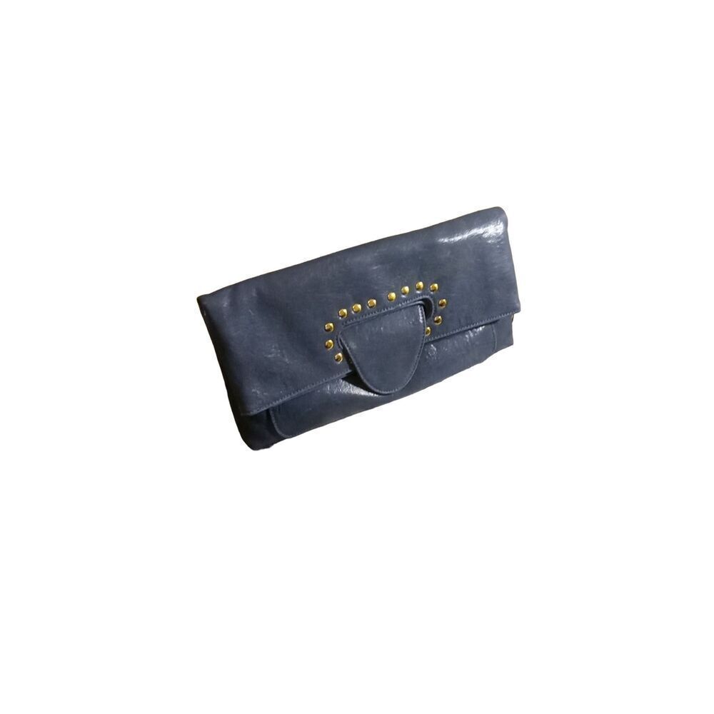 Vieta fashion navy blue vegan leather collapsible gold ￼ studded bag